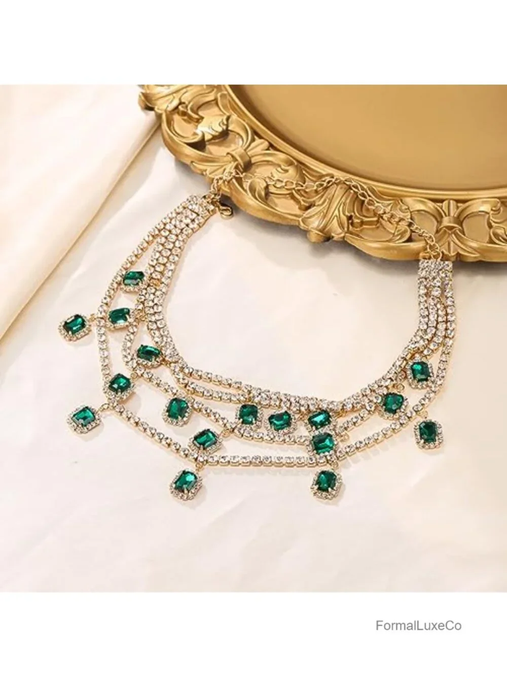 Vintage Rhinestone Layered Chunky Collar Necklace, Glitter Crystal Statement